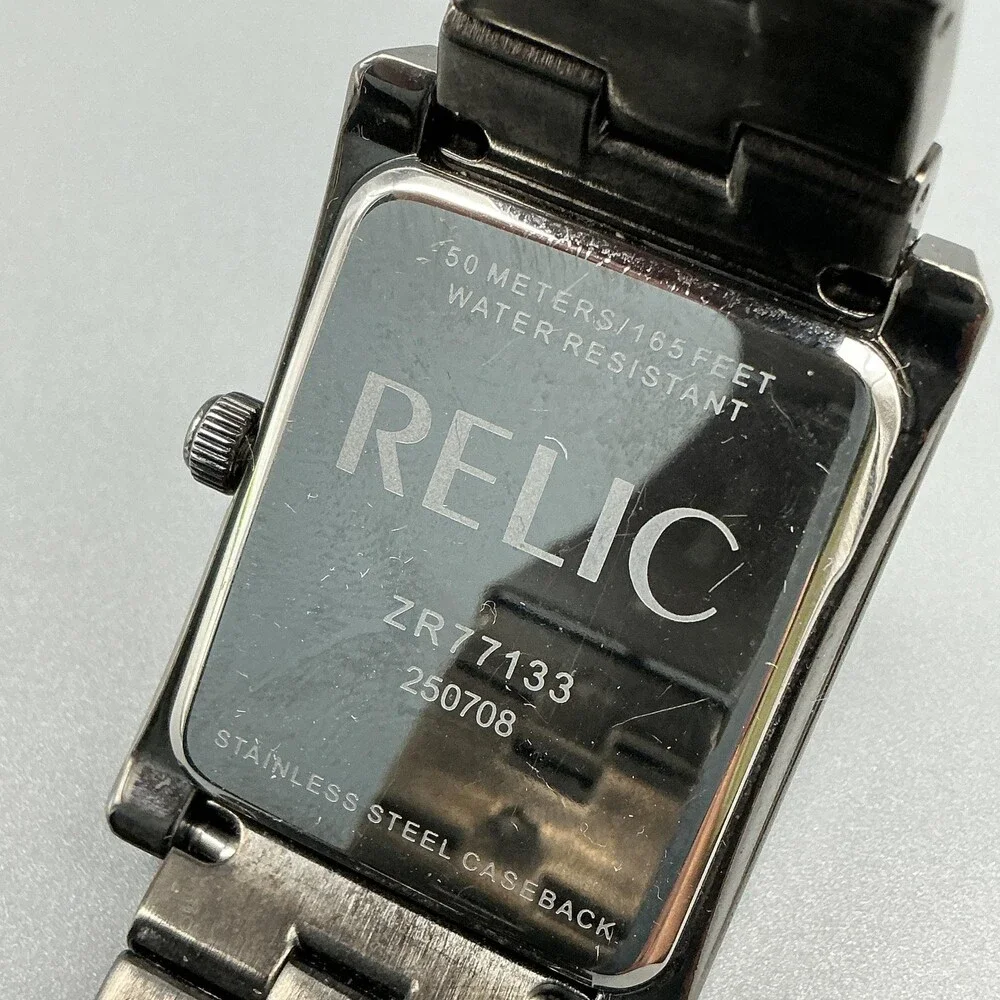 Relic ZR77133 Mens Watch 31mm Black Skeleton Dial Stainless New Battery 7.75